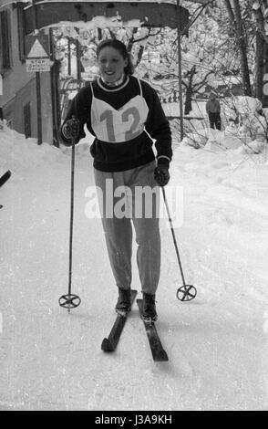 Russische Skilangläuferin Valentina Tsaryova in Grindelwald, 1954 Stockfoto