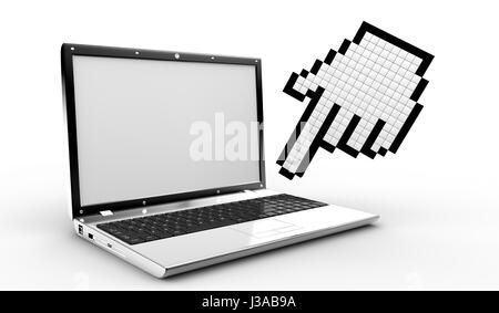 Ein Cursor Hand auf einem neuen laptop Stockfoto