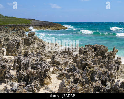 Paradiesische Korallenstrand in Great Abaco Island, Bahamas. Stockfoto