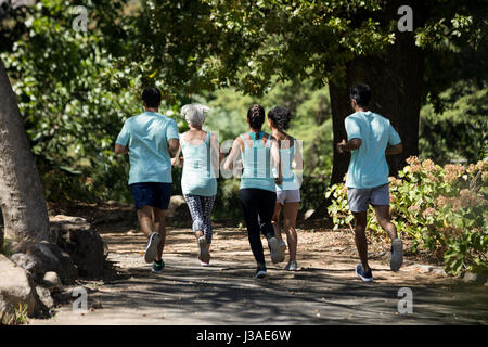 Rückansicht des Marathon-Athleten im Park spazieren Stockfoto