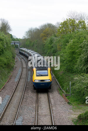 East Midlands-Klasse 43-HST-Zug in der Nähe von Newton Harcourt, Leicestershire, England, UK Stockfoto