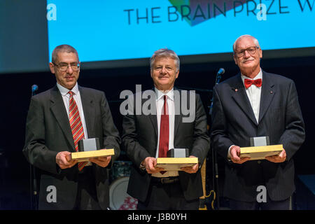 Kopenhagen, Dänemark. 4. Mai 2017. Die Lundbeck Stiftung großen Forschungspreis – The Brain Preis – geht dieses Jahr an drei britische Hirnforscher für erklären, wie lernen das Belohnungssystem des Gehirns zugeordnet ist. Die Preisträger haben festgestellt, dass einen Schlüssel zum Verständnis der Mechanismen im Gehirn, die Spielsucht, Drogensucht und Alkoholismus führen. Der Gehirn-Preis ist der weltweit größte Auszeichnung innerhalb der Hirnforschung. Bildnachweis: Matthew James Harrison/Alamy Live-Nachrichten Stockfoto