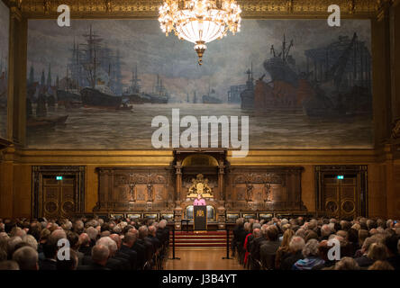 Hamburg, Deutschland. 5. Mai 2017. Deutsche Bundeskanzlerin Angela Merkel (CDU) anlässlich der 68. Uebersee-Tag im Rathaus in Hamburg, Deutschland, Mai 05 2017. Foto: Daniel Reinhardt/Dpa/Alamy Live News Stockfoto