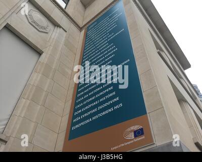 Brüssel, Belgien. 4. Mai 2017. Haus der Europäischen Geschichte in Brüssel, Belgien, 04 Mai 2017. Nach zehn Jahren Planungs-und Bauzeit öffnet das Haus der Europäischen Geschichte auf 6. Mai 2017. Das neue Museum zeigt die Geschichte des europäischen Kontinents aus dem 19. Jahrhundert mit rund 1500 Objekte. Mehr als 300 Museen in Europa und Israel mit Dauerleihgaben beigetragen. Foto: Matthias Arnold/Dpa/Alamy Live News Stockfoto