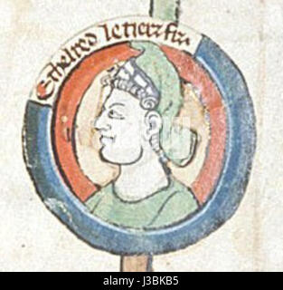 Ethelred II. Von England, auch bekannt als Ethelred the Unready, war ein englischer König, der von 978 bis 1013 und von 1014 bis zu seinem Tod 1016 regierte. Seine Herrschaft war geprägt von Wikingereinfällen und inneren Kämpfen innerhalb Englands. Stockfoto