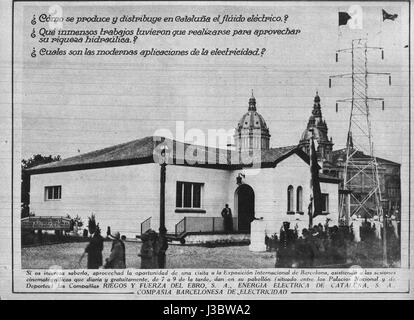 Die Expo 1929 Pavello Electriques war ein Pavillon auf der Internationalen Ausstellung 1929 in Barcelona. Dieser Pavillon war der Präsentation der Entwicklungen in der Elektrotechnik und -Technik der damaligen Zeit gewidmet. Stockfoto