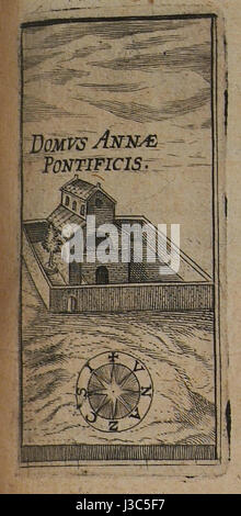 Der Titel bezieht sich auf ein Werk von Johannes Van Cootwijck, das möglicherweise eine päpstliche Residenz („Domus Annae Pontificis“) aus dem Jahr 1619 darstellt. Das Werk beschäftigt sich wahrscheinlich mit historischer Architektur, religiösen oder päpstlichen Themen. Stockfoto