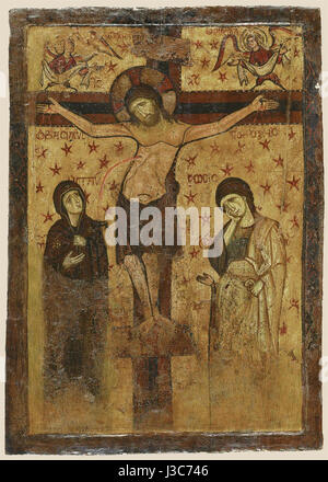 Doppelseitige Ikone Kreuzigung und Hodegetria (9 13. c., byzantinische Museum) Stockfoto