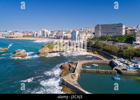 Biarritz ist eine Stadt am Golf von Biskaya, an der Atlantikküste im Département Pyrénées-Atlantiques Aquitaine Region im Südwesten Frankreichs. Stockfoto