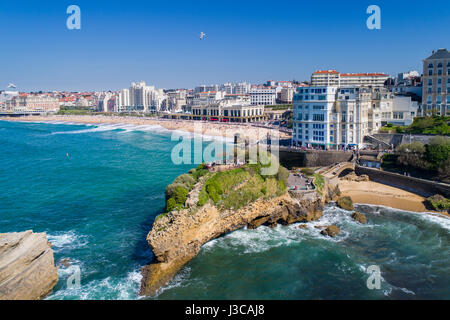 Biarritz ist eine Stadt am Golf von Biskaya, an der Atlantikküste im Département Pyrénées-Atlantiques Aquitaine Region im Südwesten Frankreichs. Stockfoto