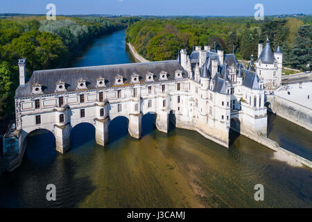 Indre et Loire, Luftbild von Schloss Chenonceau, Loire-Tal, die als Weltkulturerbe von der UNESCO gelistet Stockfoto