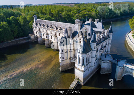 Indre et Loire, Luftbild von Schloss Chenonceau, Loire-Tal, die als Weltkulturerbe von der UNESCO gelistet Stockfoto