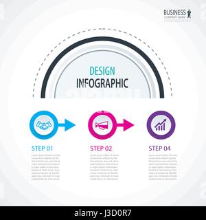 Business Timeline Infografiken mit 3 Kreisen Schritte Nummer Optionen. Einsetzbar für Workflow-Layout, Grafik, Daten, Banner, Webdesign. Stock Vektor