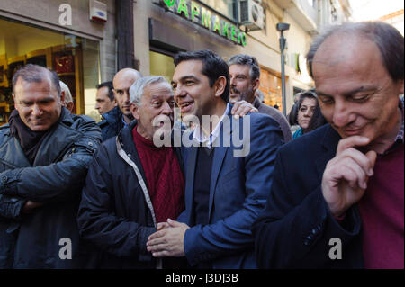 Top-Kandidat Alexis Tsipras besucht die nördliche griechische Stadt des Dramas, 2015 Stockfoto