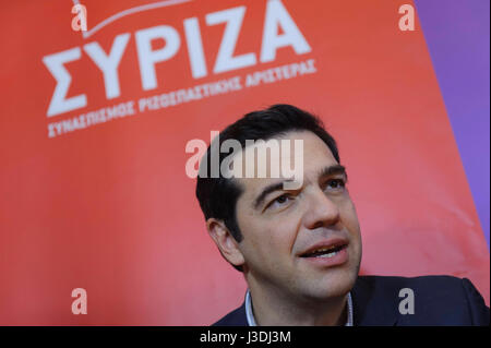 Top-Kandidat Alexis Tsipras besucht die nördliche griechische Stadt des Dramas, 2015 Stockfoto