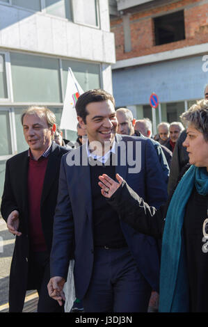 Top-Kandidat Alexis Tsipras besucht die nördliche griechische Stadt des Dramas, 2015 Stockfoto