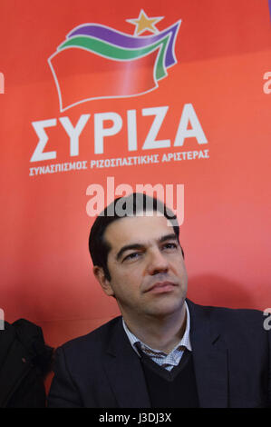 Top-Kandidat Alexis Tsipras besucht die nördliche griechische Stadt des Dramas, 2015 Stockfoto