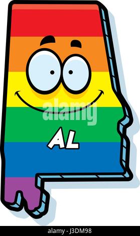 Ein Cartoon Illustration im Bundesstaat Alabama lächelnd mit Regenbogenfarben Flagge. Stock Vektor