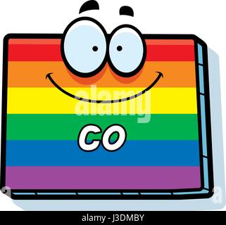 Ein Cartoon Illustration im Bundesstaat Colorado lächelnd mit Regenbogenfarben Flagge. Stock Vektor