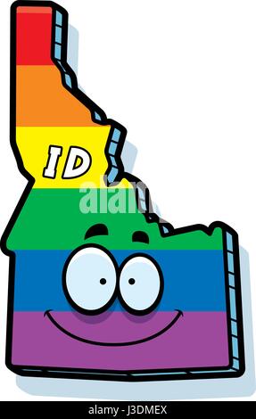 Ein Cartoon Illustration der Bundesstaat Idaho lächelnd mit Regenbogenfarben Flagge. Stock Vektor