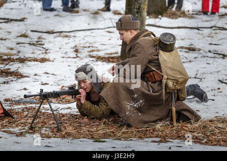 Russische Soldaten vor einer Schlacht. Stockfoto