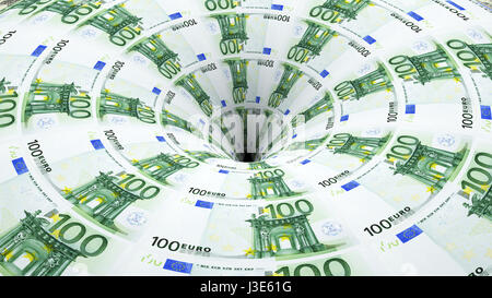 Geld Hintergrund von Euro-banknoten in Bohrung Stockfoto