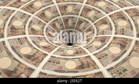 Geld Hintergrund aus dem japanischen Yen Banknoten flow in Bohrung Stockfoto