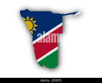 Karte und Flagge von Namibia auf alten Leinen Stockfoto