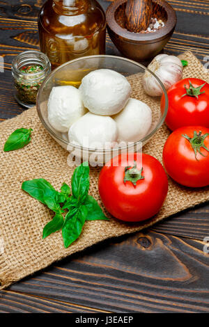 Caprese Salat Zutaten - Mozzarella und Tomaten Stockfoto