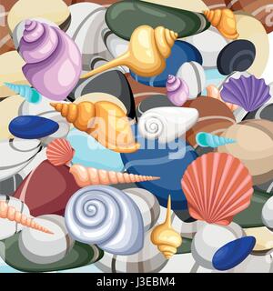 Steinen Rahmen von Muscheln, Vektor-Illustration. Sommer-Konzept mit Muscheln und Seesternen. Runde Komposition, Seestern, aquatische Natur. Vektor-illustra Stock Vektor