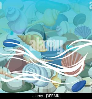 Steinen Rahmen von Muscheln, Vektor-Illustration. Sommer-Konzept mit Muscheln und Seesternen. Runde Komposition, Seestern, aquatische Natur. Vektor-illustra Stock Vektor