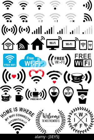 WiFi setzen, wi-Fi-Symbole, Kaffee und kostenlose WLAN-Zone, von Vektor-Grafik-Design-Elemente Stock Vektor