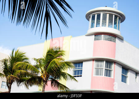 Miami Beach Florida, Ocean Drive, Waldorf Towers, Hotelhotels, Motel Motels, Gebäude, Art déco, Architektur, Architektur, Design, Turm, Rosa, Ye Stockfoto