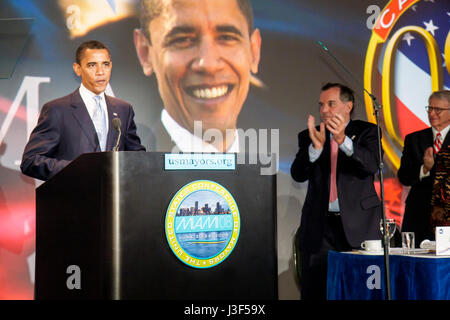 Miami Florida, InterContinental, Hotel, Konferenz der Bürgermeister der Vereinigten Staaten, Mittagessen in der Stadt, Senator Barack Obama, Kandidat des demokratischen Präsidenten Stockfoto