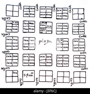 Die erste Karte von Caracas, die 1578 erstellt wurde, bietet eine historische Darstellung des frühen Stadtbildes der cityÂ und gibt Einblicke in die Entwicklung von Caracas während der Kolonialzeit. Stockfoto