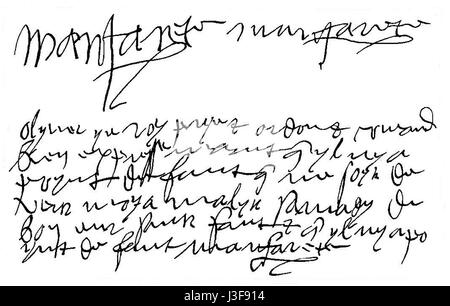 Ein Faksimile von Margaret of York bezieht sich auf eine Reproduktion oder Kopie eines Kunstwerkes oder Manuskripts, das sich auf Margaret of York bezieht, eine historische Figur aus dem 15. Jahrhundert, die für ihre Rolle in der englischen und europäischen Geschichte bekannt ist. Stockfoto