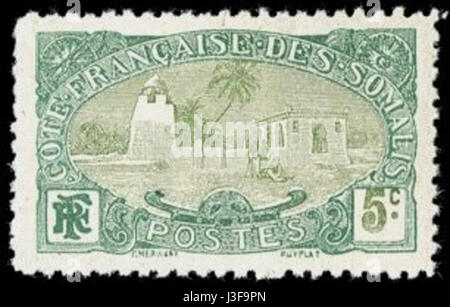 Französische Küste Somalias 1909 5c Tadjoura Moschee Stempel Stockfoto