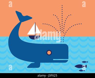 Wal im Ozean schwimmen unter einem Segelboot-Pottwal Wasser bläst, während er unter einem Segelboot schwimmt Stock Vektor