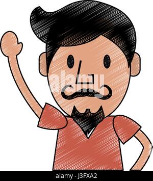 Farbe Bleistift halben Körper Karikatur Alter Mann mit Schnurrbart Stock Vektor