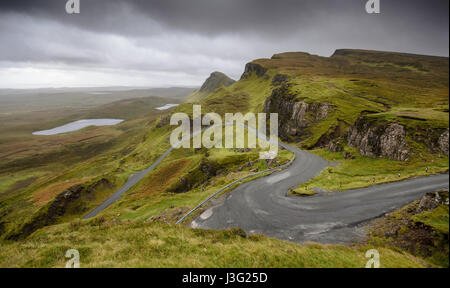 Die märchenhafte Landschaft der Quiraing auf der Isle Of Skye in den Highlands von Schottland. Stockfoto