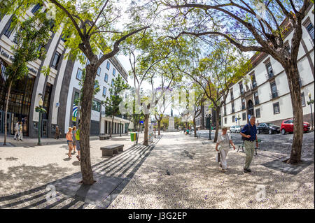 Die Avenida Arriaga Straße und Fußgängerzone in der Stadt Funchal Madeira Stockfoto