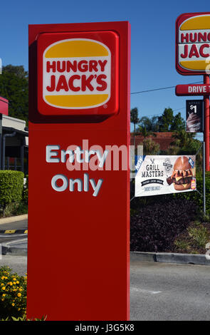 Brisbane, Australien: Schilder am Hungry Jacks Fastfood, Burger outlet Stockfoto