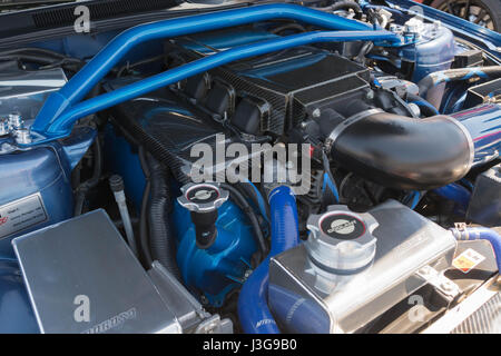 Buena Park, USA - 30. April 2017: Ford Mustang Motor fünften Generation auf dem Display während der fabelhaften Furten Forever Stockfoto