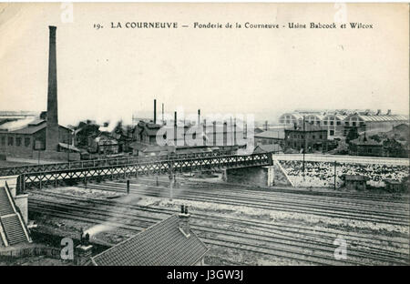 Fonderie de la Courneuve war eine bekannte Gießerei in Frankreich, die mit Babcock & Wilcox in Verbindung steht und sich auf die Herstellung von Industrieanlagen, insbesondere Kesseln und Kraftwerkskomponenten, spezialisiert hat. Stockfoto