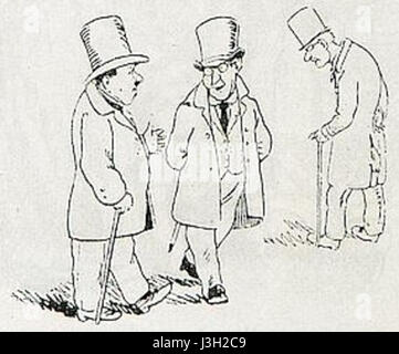 Fliegende BlÃ¤tter ist eine deutsche Satirezeitschrift, die Mitte des 19. Jahrhunderts erschien. Ausgabe 71, Seite 107, enthält humorvolle Illustrationen und Kommentare zum zeitgenössischen gesellschaftlichen und politischen Leben, die die kulturelle Atmosphäre dieser Zeit widerspiegeln. Stockfoto