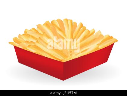 echte Pommes frites in a Box Paket rotes Papier Stock Vektor