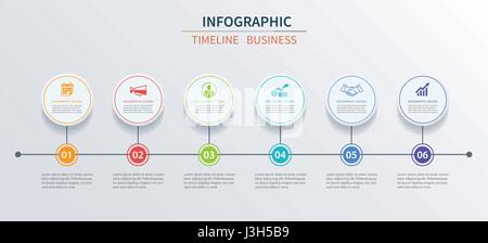 Infografiken Vorlage 6 Geschäftsdaten mit Kreis. Einsetzbar für Workflow-Layout, Grafik, Optionen, Webdesign, Präsentationen Stock Vektor