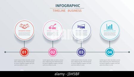 Infografiken Vorlage 4 Geschäftsdaten mit Kreis. Einsetzbar für Workflow-Layout, Grafik, Optionen, Webdesign, Präsentationen Stock Vektor