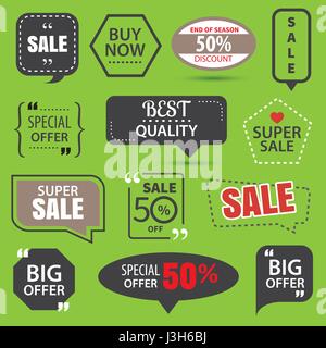 Satz von kommerziellen Verkauf Aufkleber, Elemente Abzeichen und Etiketten Sammlung Stock Vektor