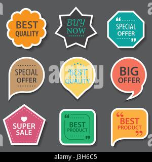 Satz von kommerziellen Verkauf Aufkleber, Elemente Abzeichen und Etiketten Sammlung Stock Vektor